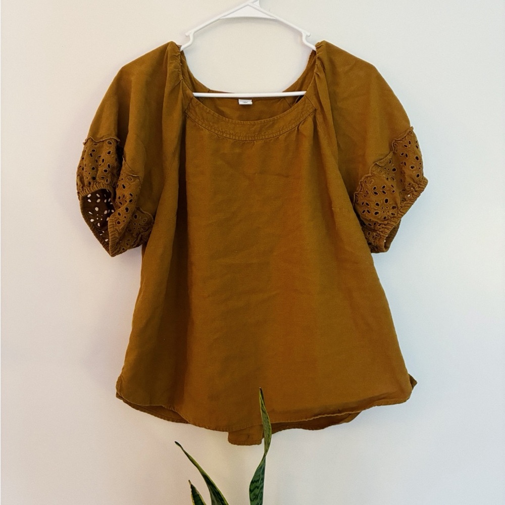 Old Navy Mustard Blouse with Eyelet Sleeves